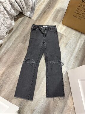 Garage Black Ripped Straight Leg Jeans